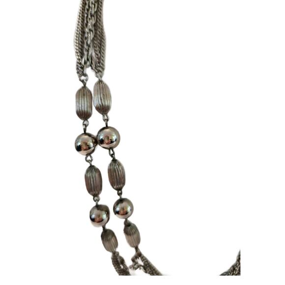Vintage Long Triple Strand Rope Chain Necklace with Silver Bead Accents 50" L - Picture 2 of 10